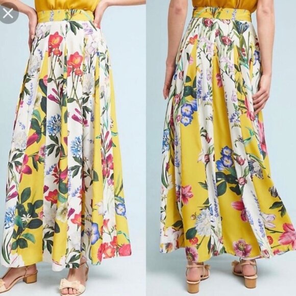 Rococo Sand Anthropologie Yellow Aprile Floral Pleated Skirt Size 4 - Picture 10 of 11